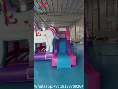 قلعة منفخة وحيد القرن كرتونية منزل منفخ مع سلوزات منزل القفز للأطفال