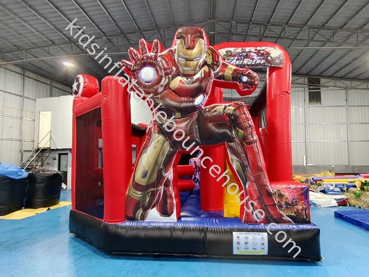 التصميم الجديد الطباعة الرقمية المنزل القفز المضخم مع الشرائح العجيبة الرجل الحديدي القفز القلاع المضخم للأطفال