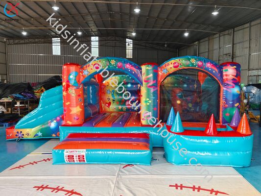 قلعة نطاطة تجارية قابلة للنفخ مع منزلق قلعة ملونة قابلة للنفخ للأطفال